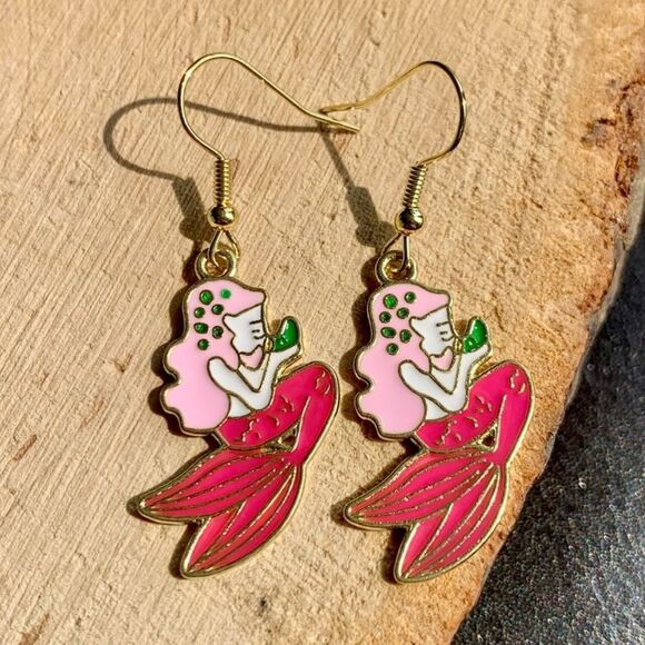 Jewelry - Nautical Pink Seashore Beach Mythical Mermaid Cute Chic Drop Earrings